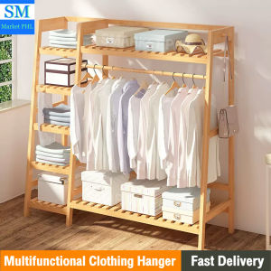 Multifunctional Coat Rack Landing Clothing Holder Hanger Floor Standing Storage Rack Solid Wood Simple Multi-Layer Shoes Rack Floor Hanger Clothes Rack Bedroom Cabinet