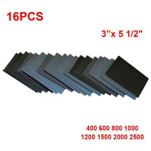 16Pcs Sandpaper Dry And Wet Sandpaper Set 400 600 800 1000 1200 1500 Grit For Wood Furniture Stainless Steel Metal Polishing
