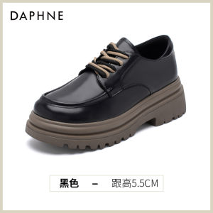 Daphne Thick Heel Loafers Womens Commuter Shoes Spring 2025 New Style Black Lace-Up College Style Synthetic Leather Upgraded Version