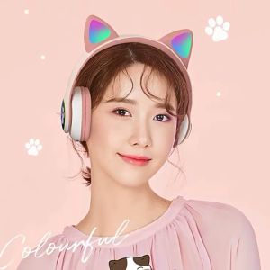 Hf Headset Gaming Bluetooth Wireless Game Headset Cat Ear LED Bando anak Perempuan Cewek Wanita