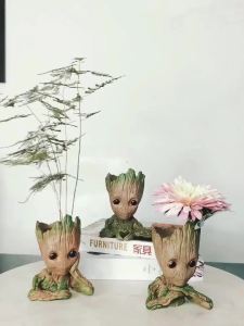Miniso | Fashion Handicrafts Anime Action Groot Character Multifunction Plants Flower Pot Pen Holder Storage Organizer Home Decor Crafts