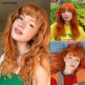 หลุยส์ Ferre สีส้มร่างกายคลื่นวิกผมสังเคราะห์เรียบยาวทองแดงผมหยิกวิกผมที่มีสีสันชุดคอสเพลย์ผู้หญิงไฟเบอร์ทนความร้อน