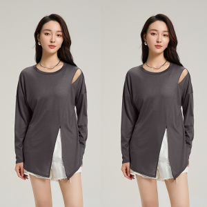 Miiow | Loose Long Sleeve Yoga Fitness Pilates Sportswear For Women Summer New Style Cat Person Casual Style Training Top With Slit