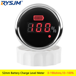 RYSJM | 0-190Ohms Universal 52mm 10~100% Battery Capacity Meter Digital Battery Charge Level Indicator LED Red Backlight For Car Boat RV
