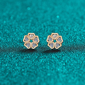 Wholesale Flower Shape Tiny Moissanite Stud Earrings Rose Gold 925 Sterling Silver Waterproof Moissanite Earring for Women