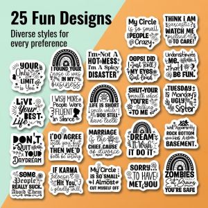 50 Pack Funny Quote Stickers Pack Black Aesthetic Sarcastic Stickers for Laptop Water Bottle Phone Case Scrapbook Vinyl Decals