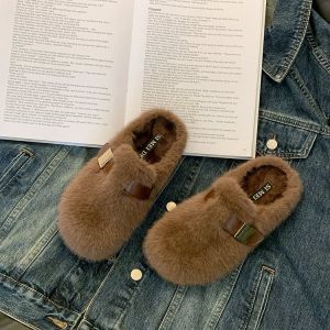 Thick Sole Outdoor Fluffy Shoes 2024 Autumn and Winter Wild New Arrival Small Stuffed Flats Female Slip-on Gommino Female