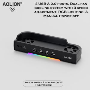 Aolion For Switch 2 Dock RGB Cooling Fan Portable HUB Expansion base Wall Mount With NGC For Switch 2 Accessories