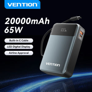 Vention Sạc Dự Phòng 20000mAh 65W PD QC4.0 - Dây Cáp Tích Hợp Sạc Nhanh Type-C 3 Cổng Màn Hình LED Đầy Đủ Laptop/Điện Thoại