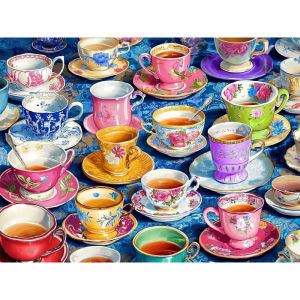 Vibrant Teacup Collection Jigsaw Puzzle 500/1000/1200/2000Pieces Elegant Puzzle for Adults Tea Lovers and Home Decor