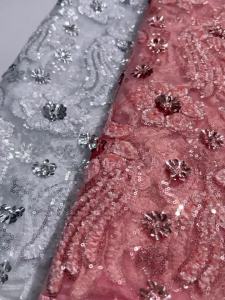 African Mesh Lace Fabric Embroidery French Tulle Net Lace 3D Floral Sequins Fabric For Bridal Gowns & Home Decor