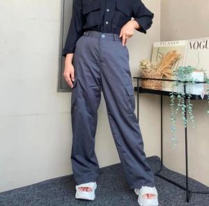 Celana Cargo Highwaist Standar Jumbo Premium Wanita Bahan Katun