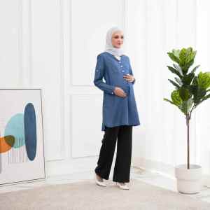 SummerGlitz Maternity & Nursing Half Button Stripe PLUS Size Blouse Pregnant Baju Mengandung Menyusu Muslimah Panjang