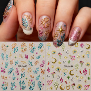 2 Chiếc Vintage Ngôi Sao & Mặt Trăng Dập Nổi Miếng Dán Móng Tay Bộ DIY Dễ Dàng Áp Dụng Đề Can Dán Móng Tay Cho Tiệc Trang Điểm