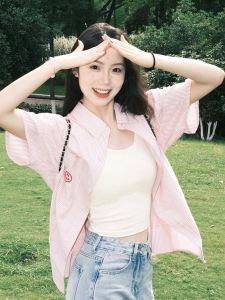 Áo Sơ Mi Nữ Tay Ngắn Mùa Hè 2024 Thiết Kế Ngọt Ngào Tươi Mới Phong Cách Thường Ngày Áo Khoác Ngoài Áo Chui Đầu Cổ Polo