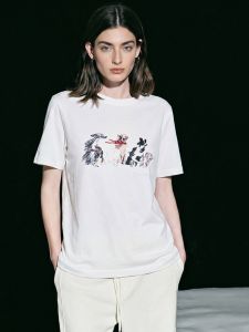 Basic House | White Dog Print Short Sleeve Womens T-shirt