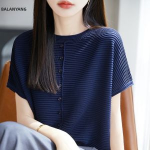 BALANYANG | Áo Thun Tay Ngắn IceSilk Độc Đáo Elegance Mùa Hè Dễ Dàng Flounce Tầng