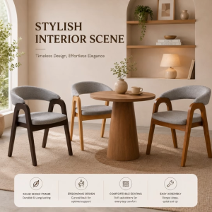 Familystar2u Solid Wooden Armchair For Dining Table Chair Family Use Easy Clean Fabric Seat Anti Scratch Homestay C7013
