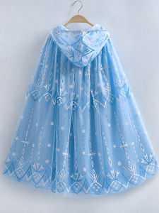 Princess Elsa Birthday Costume Child Girls Cape Spring Autumn New Style Baby Snowflake Patterned Long Hooded Coat for Kids