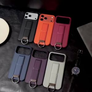 Metal Ring Wrist Strap Bracket Phone Case For iPhone 17 16 15 14 13 Pro Max Plus Air Stand Kickstand Silicone Protective Cover