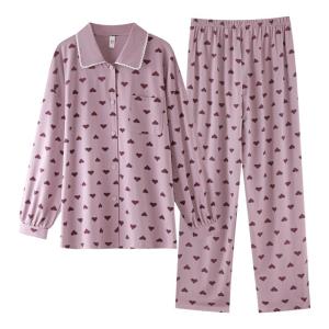 Miiow | Pure Cotton Long Sleeve Long Pants Sleepwear Set For Women Casual Home Clothes Spring Autumn Style V-neck Button Design