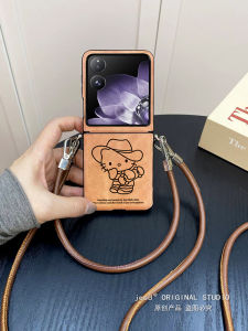 Creative HelloKitty Brown Skateboard Phone Case for Xiaomi MixFlip Mobile Phone Protective Cover with Lanyard Luxury Sensation