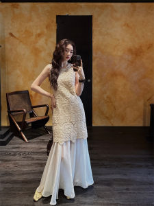 New Chinese Style Long Vest Dress Black Flower Embroidery Womens Clothing Spring Summer Autumn Commute Simple Loose Waist Cotton