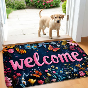 VIKAMA Warm Welcome Carpet Golden Welcome Purple Flower Berry Entrance Door American Decor