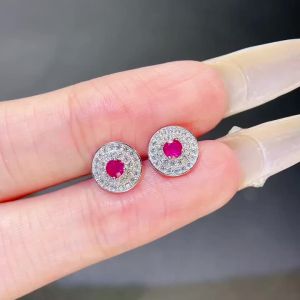 YULEM Natural Ruby Stud Earrings 925 Sterling Silver  Round Gemstone Earrings Vintage Fine Jewelry for Women Wedding Party Gift