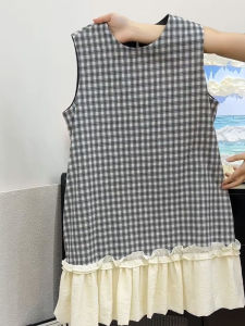 YUFUQING | Retro Color Block Plaid Dress Womens Summer New Korean Style Sweet Fresh Lace Trim Vest Skirt High Waist A-Line Midi Dress