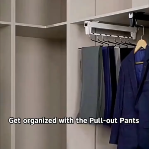 Pull out hanger holder heavy duty telescopic sliding wardrobe pants rack hanger rail rack for cabinet space saver wardrobe pull out mechanism