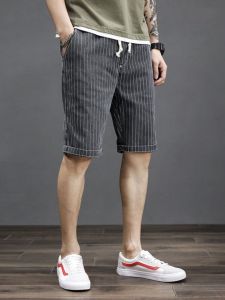 Quần Short Denim Nam Mùa Hè Mỏng Chống Thấm Nước Quần Dài Thẳng Quần Jeans Sọc Đen Thời Trang Quần Dài Năm Nút