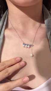 Balance Bar Pearl Necklace - A Modern 4-Pearl Strand with Adjustable Element & Zircon Diamond
