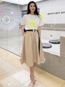 Loose Short Sleeve T-Shirt Womens Small Size Summer New Large Size Casual Knitted Print Cotton round Neck Top for Commute