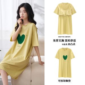 [off-Season Special Offer Leak Picking] Pure Cotton Pajamas Womens Summer Short Sleeve Padded Nightdress Cute plus Size Homewear