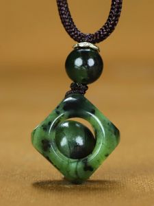 Lucky Beads Tibet Tibetan Jade Medicine King Stone Handmade All-in-One Necklace Clavicle Chain Stylish High Ice Ethnic Style Gift for Men and Women