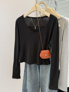 Slim Fit Short Sleeve Womens T-shirt Long Sleeve Base Layer Shirt U Neck Commute Style Korean Version Inner Wear Outer Wear