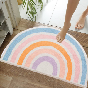 VIKAMA Cute Half Round Rainbow Heart Plush Rug Anti Slip Absorbent Doormat Bathroom Entrance Children Bedroom Home Floor Decor