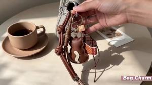 Cute Cat Leather Bag Charm Keychain Braided Cord & Acrylic Accessories Kawaii Pet Accessory for Women Bags & Keys