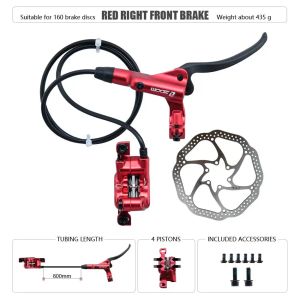 ZOOM HB-876 4 Piston Folding Mountain Bike Disc Hydraulic Brake Set Front 800 Rear 1400 Mm Mtb Bicycle Cramp Red Cycling Parts