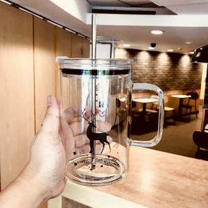 แก้วน้ำครึ่งลิตรขนาดใหญ่พร้อมข้างสำหรับทำงานในออฟฟิศสำหรับผู้ชายและผู้หญิง แก้วน้ำทรงกลมทนทานต่อความร้อน