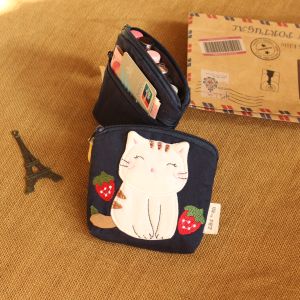 Cute Kitty Coin Purse Two Zipper Layers Multi-Compartment Coin Change Key Lipstick Pack Cloth Bag Girl