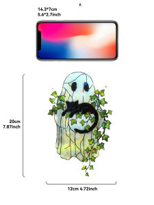 Cute Halloween Ghost Hanging Decor Window Ornament Acrylic Suncatcher with Black Cat & Green Leaf Wall Pendant for Home & Party