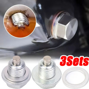 【WOKEN】M14X1.5 Car Magnetic Oil Drainage Screw Gasket Set Stainless Steel Oil Pan Drainage Bolt Fixing Fasteners Suitable for Kia Volkswagen Honda Car Accessiors