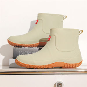 British Style Mens Low Cut Comfortable Waterproof Rain Boots Anti-Slip PVC Material for Seafood Gathering Car Washing Kitchen Use