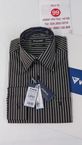 [Việt Tiến Sale] Sơ Mi Dài Tay - Regular (Suông) - Vạt Bầu - Kẻ sọc đen trắng- size 37 (lẻ size)