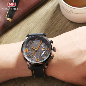 Sporty Mens Watch Waterproof Outdoor Style Calendar Feature Minifocus Quartz Movement Leather Band Alloy Case 435mm Diameter