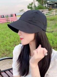 หมวกกันแดดทรงกลมพับได้สำหรับผู้หญิงในฤดูร้อน หมวกตกปลา หมวกกันแดด กันแสงแดด หมวกทรงปากเป็ด สไตล์ Heben หมวกกันแดดสีดำ