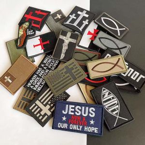 JesusFishGodChristian Cross Flag Emblem Fabric Applique Embroidered PatchFaith Blessed Tactical Morale Badge on Armband