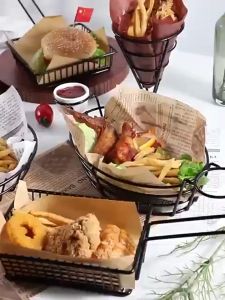 Fries Kitchen Frying Tray Holder French Fries Holder Stainless Steel Fry Basket Food Tray Party Supplies